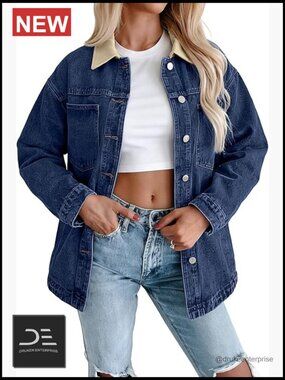 Oversized Denim Shirt Jacket Lightweight Button Down Loose Fit Jean Jackets